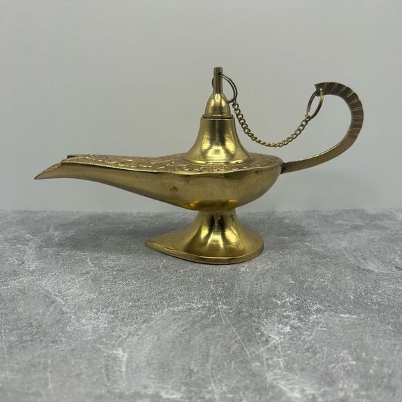 Aladdin Magic Lamp Solid Brass Genie Oil Lamp Indian Home Decor Antique Collecti - Picture 2 of 15